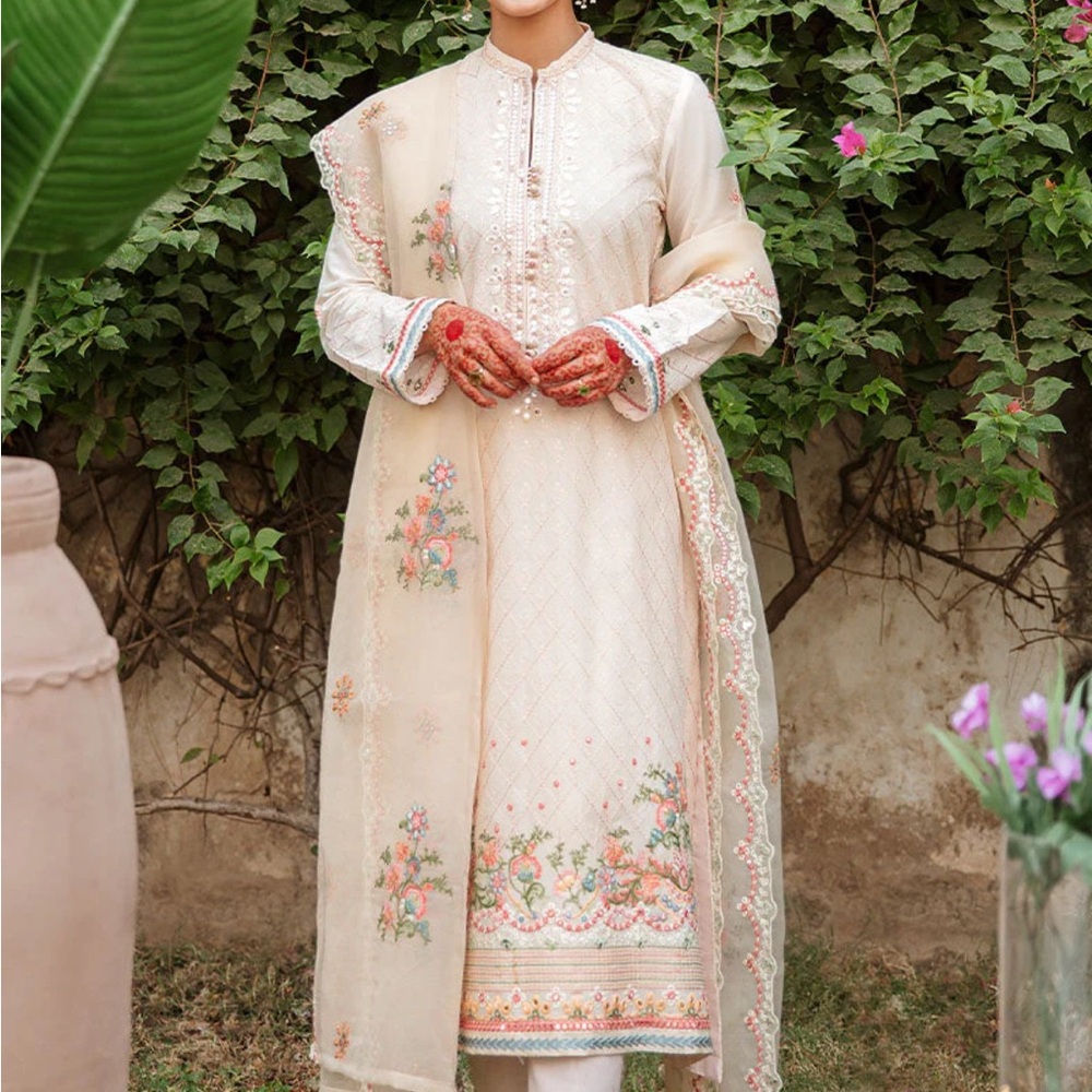 Cross Stitch Elegant Embroidered Peach Kurta Set 3-piece Unstitched